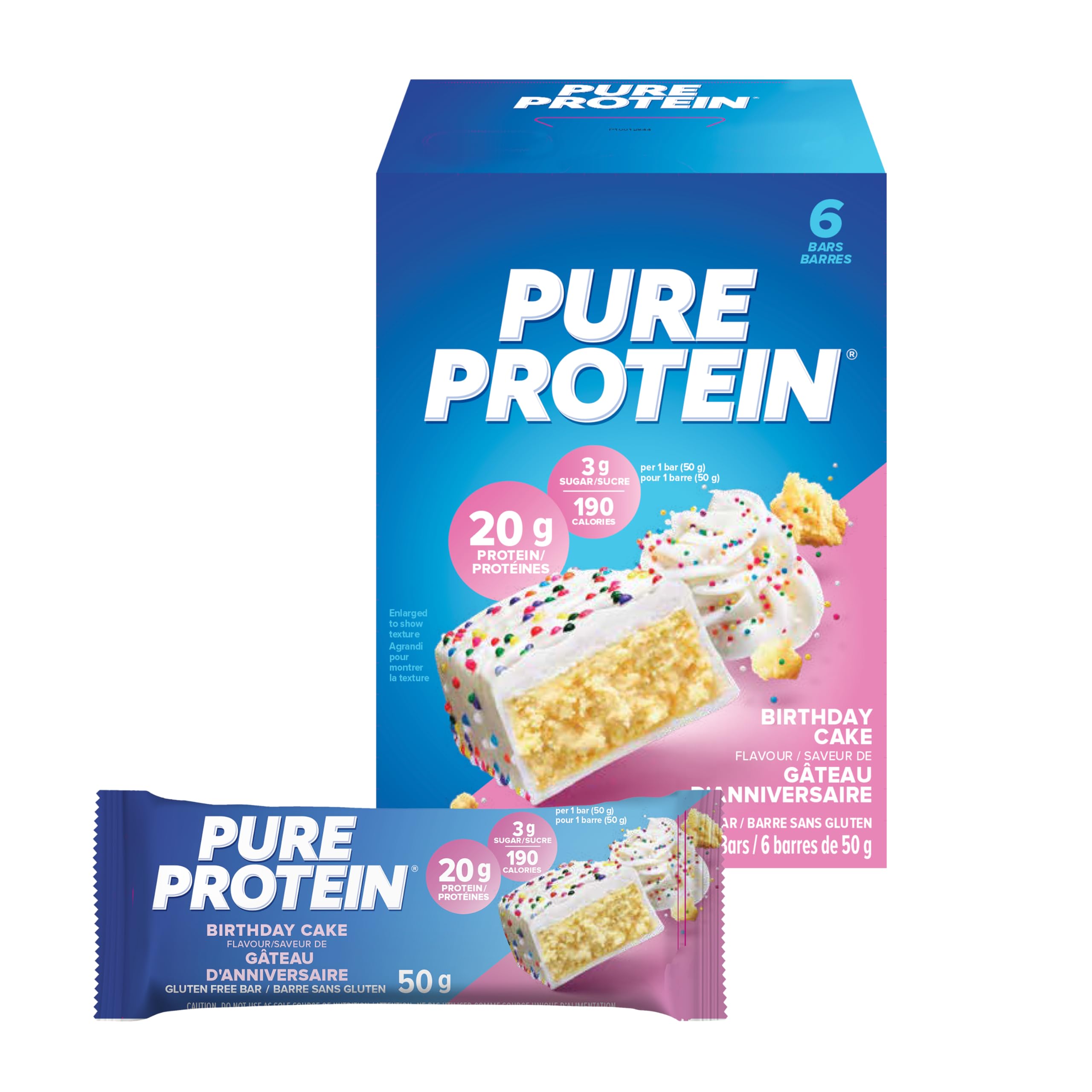 Product image of Pure Protein Gluten Free Snack Bars Birthday Cake Flavor Bars 10.56 oz 1.8 oz 10.56 oz Pack of 6